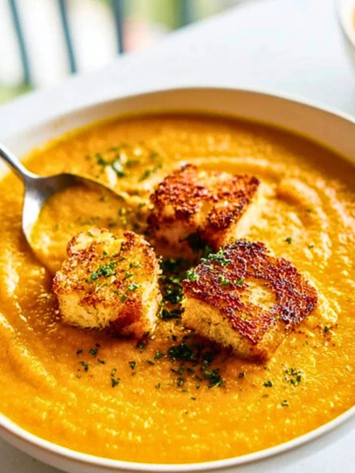 Spicy Pumpkin Soup with Grilled Cheese Croutons (1)