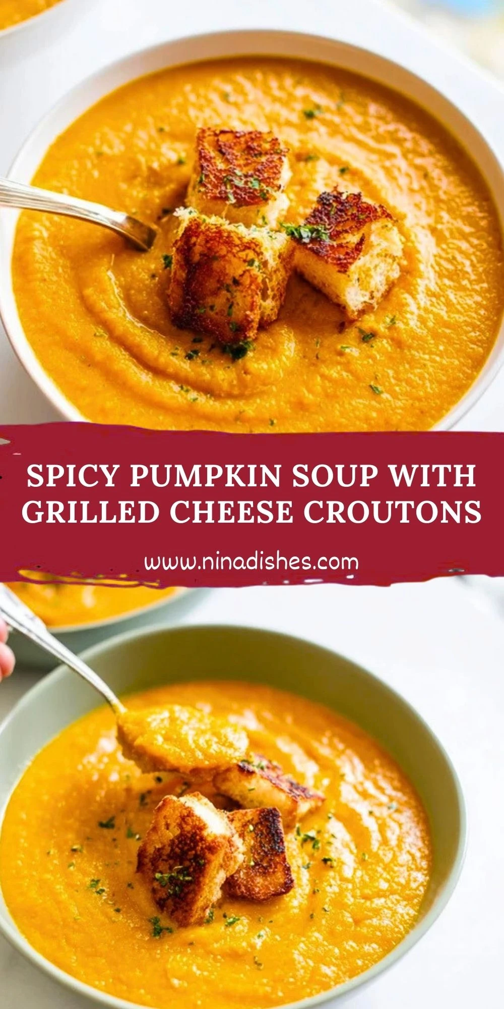 Spicy Pumpkin Soup with Grilled Cheese Croutons (2)