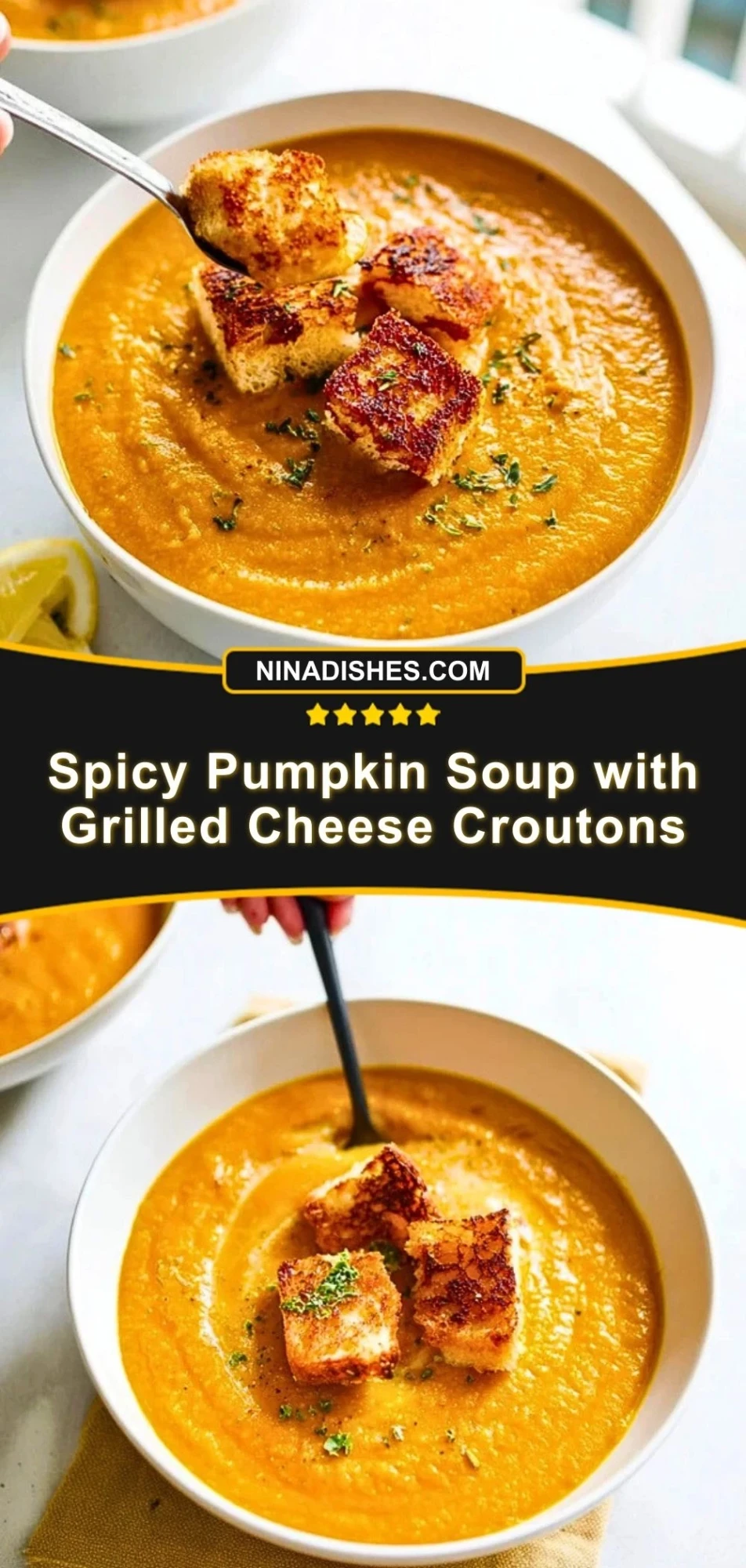 Spicy Pumpkin Soup with Grilled Cheese Croutons (3)