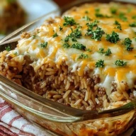 French Onion Ground Beef Rice Casserole