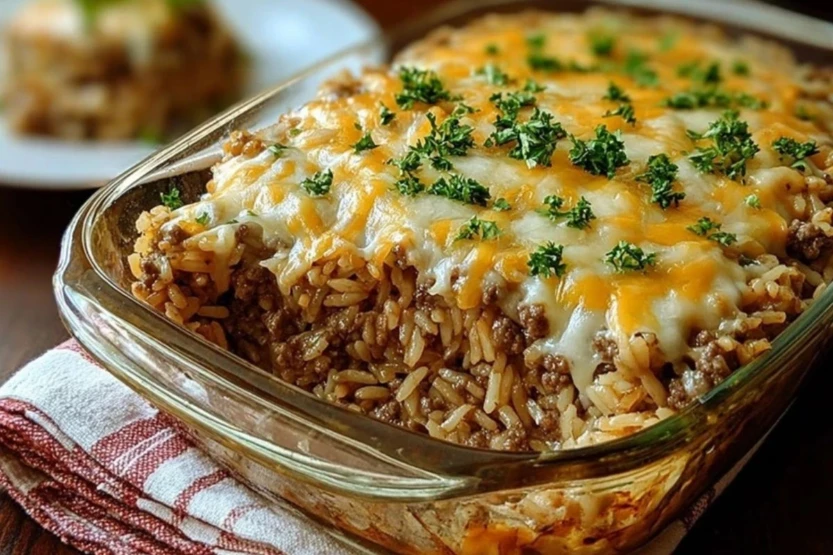 French Onion Ground Beef Rice Casserole