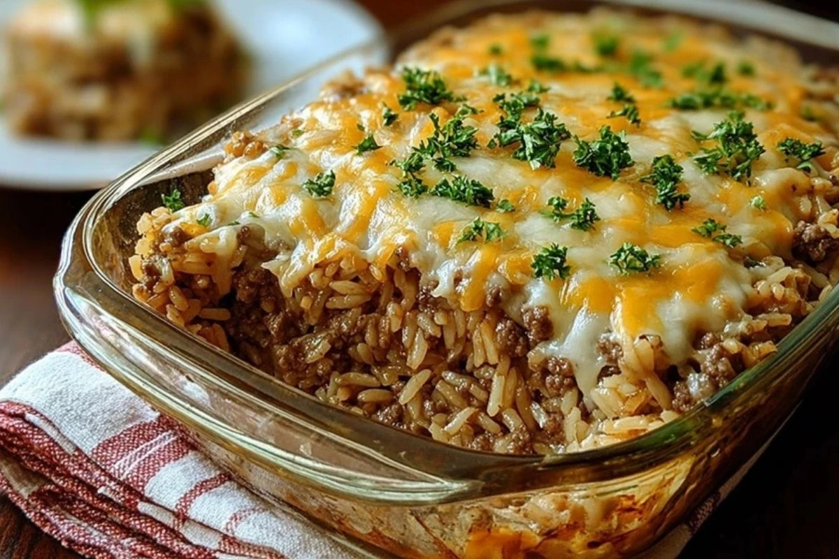 French Onion Ground Beef Rice Casserole