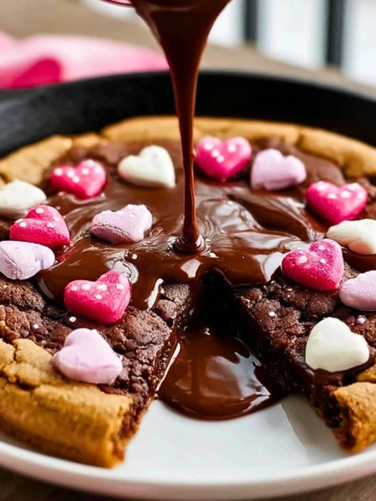 Valentine's Skillet Chocolate Cookie with Heart Decorations (1)