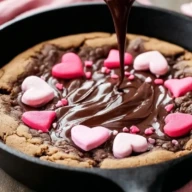 Valentine's Skillet Chocolate Cookie with Heart Decorations