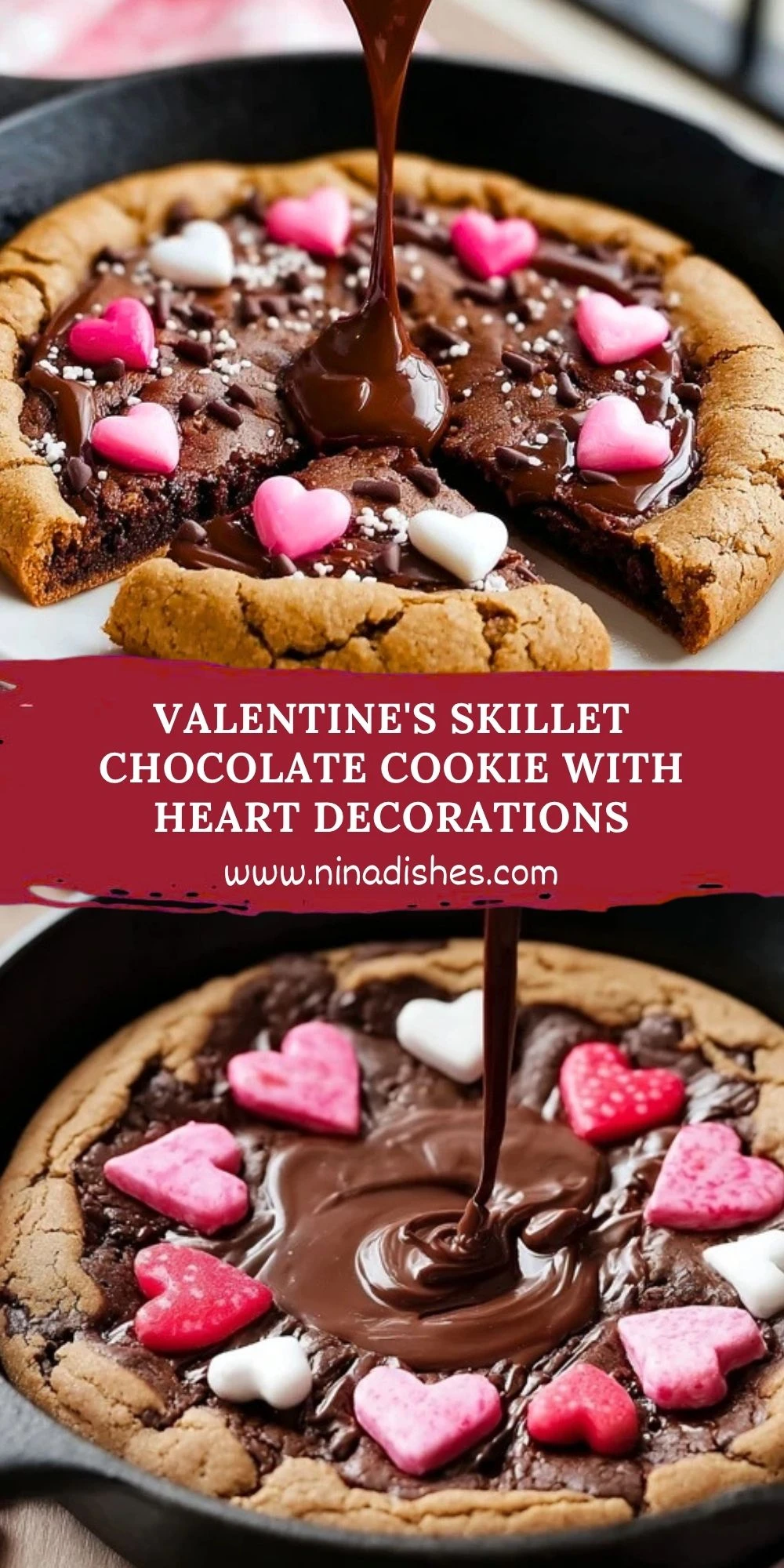 Valentine's Skillet Chocolate Cookie with Heart Decorations (2)