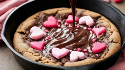 Valentine's Skillet Chocolate Cookie with Heart Decorations