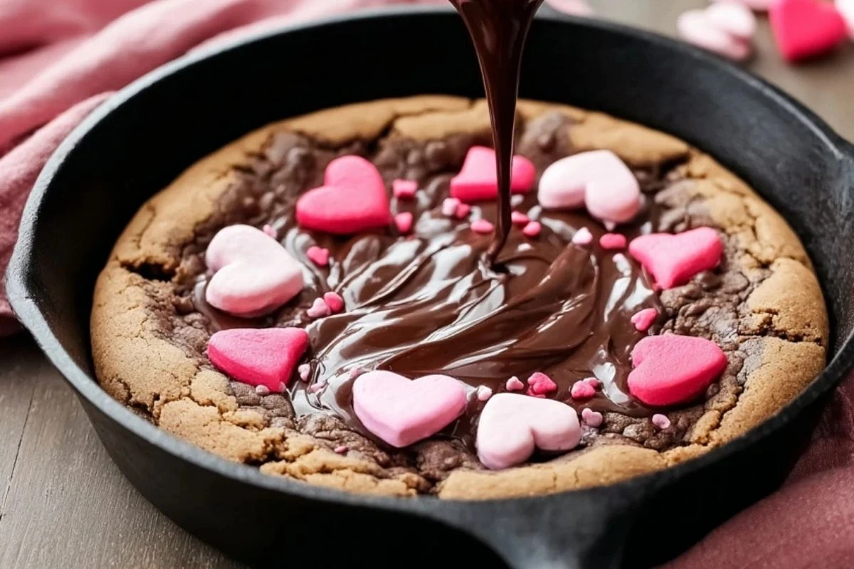 Valentine's Skillet Chocolate Cookie with Heart Decorations