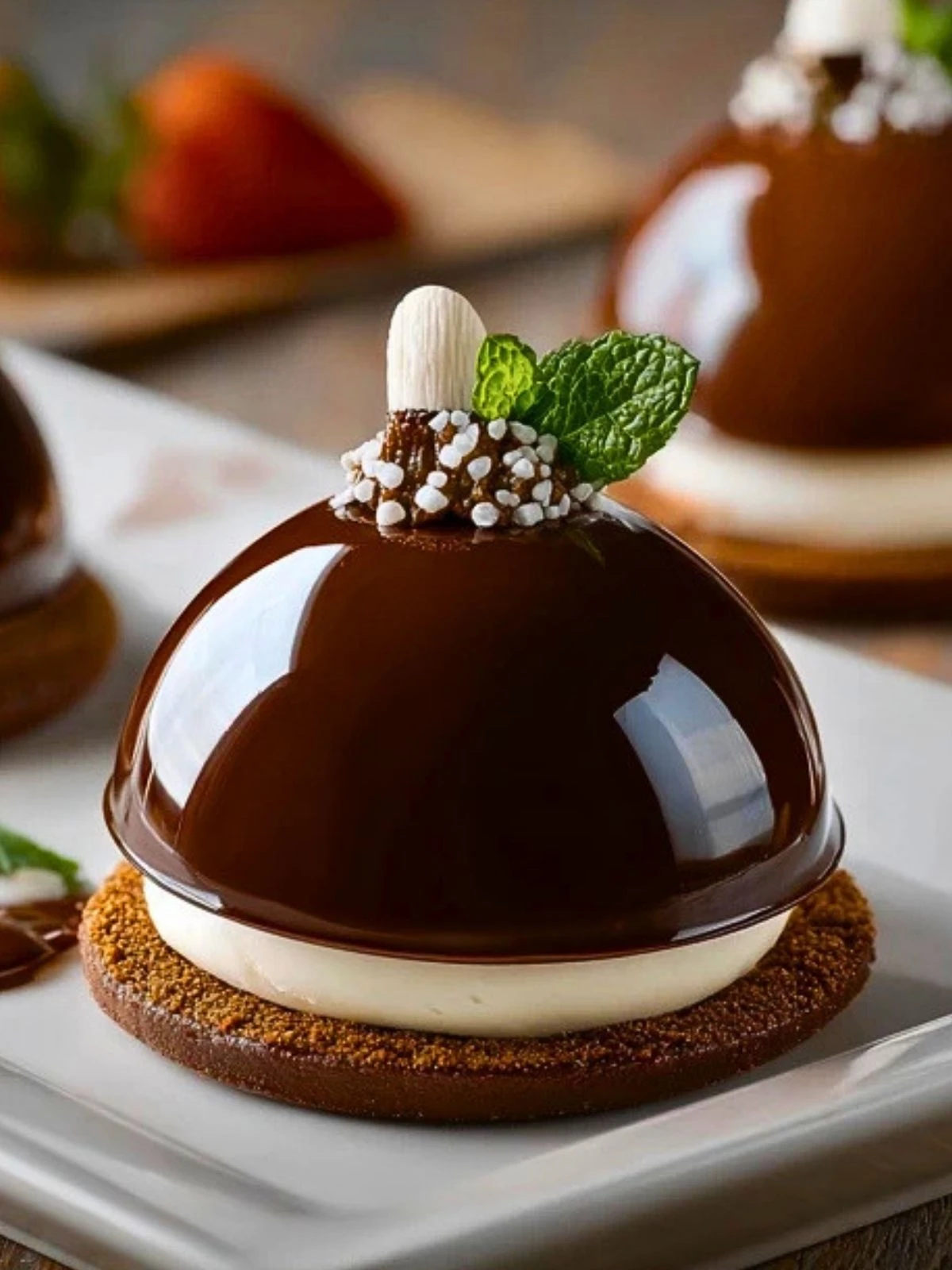 Elegant Chocolate Mascarpone Dome Dessert with Glossy Shells (1)