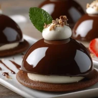 Elegant Chocolate Mascarpone Dome Dessert with Glossy Shells