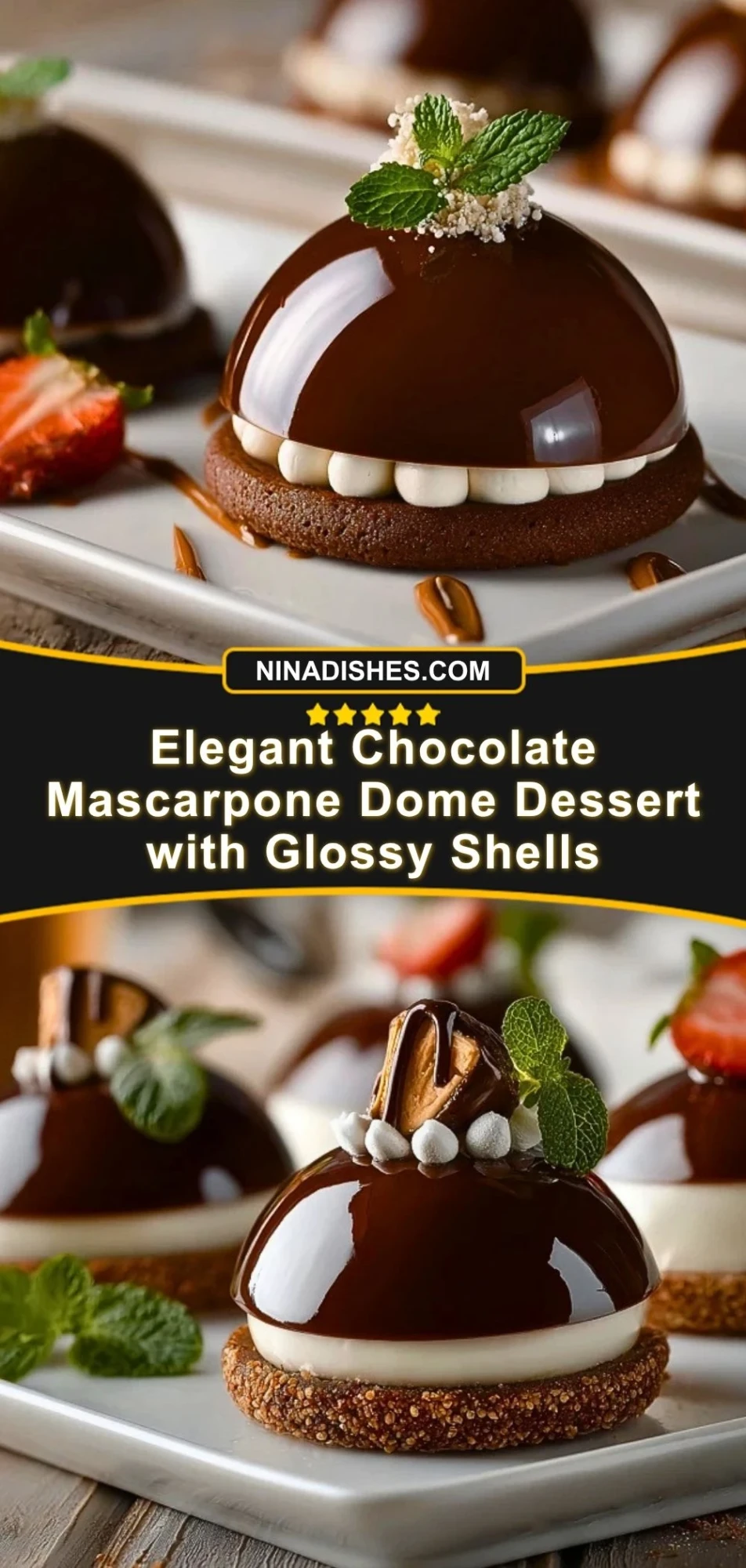 Elegant Chocolate Mascarpone Dome Dessert with Glossy Shells (3)