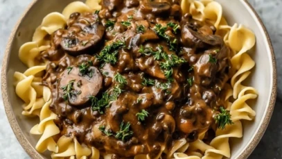 Simple Lentil Mushroom Stroganoff