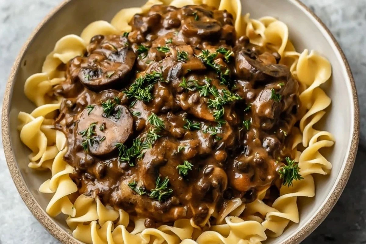 Simple Lentil Mushroom Stroganoff