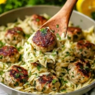 Quick Greek Chicken Meatballs With Lemon Orzo