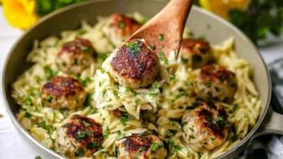 Quick Greek Chicken Meatballs With Lemon Orzo