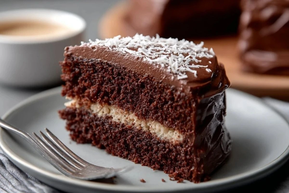 Moist Chocolate Coconut Cake with Chocolate Frosting