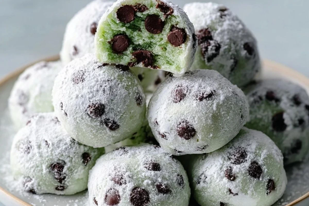 Mint Chocolate Chip Snowball Cookies