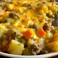 Cheesy Ground Beef Casserole Made With Frozen Potatoes