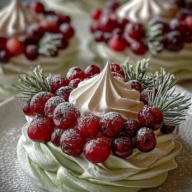 Holiday Wreath Meringues with Berries & Cream
