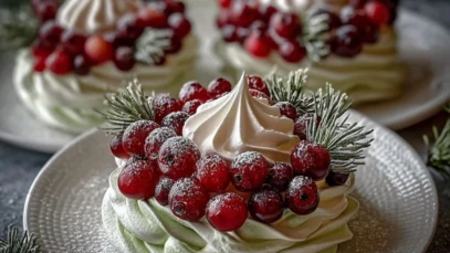 Holiday Wreath Meringues with Berries & Cream