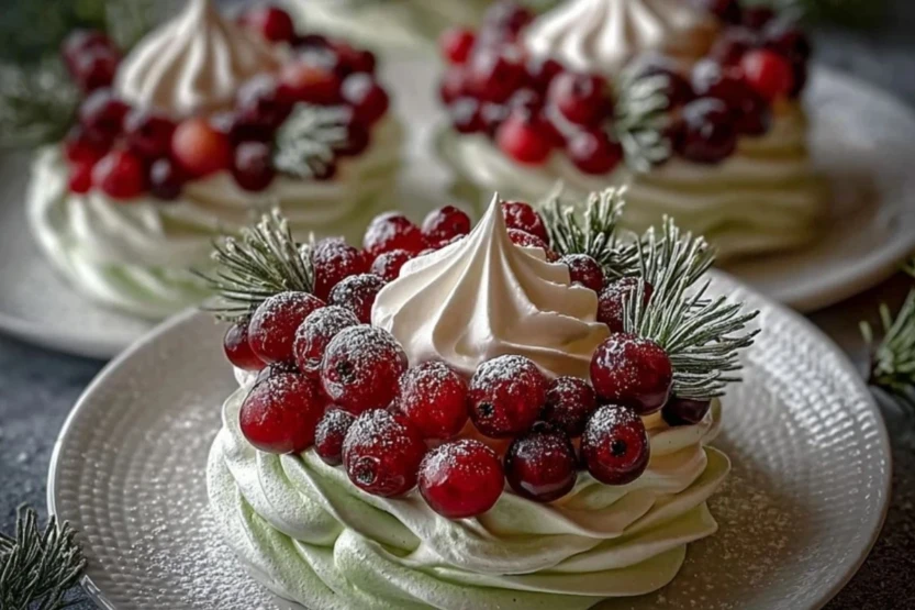 Holiday Wreath Meringues with Berries & Cream