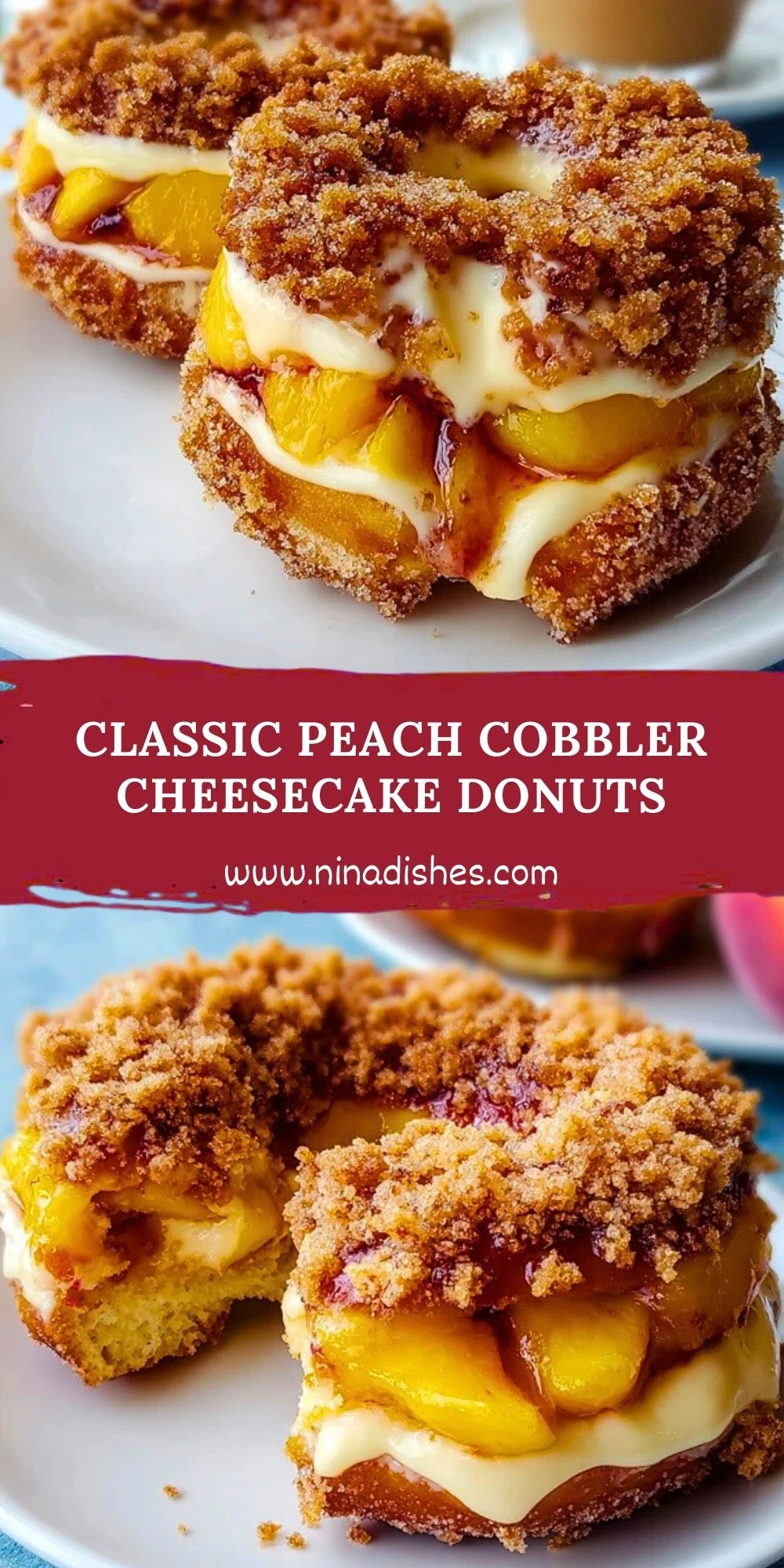 Classic Peach Cobbler Cheesecake Donuts (2)