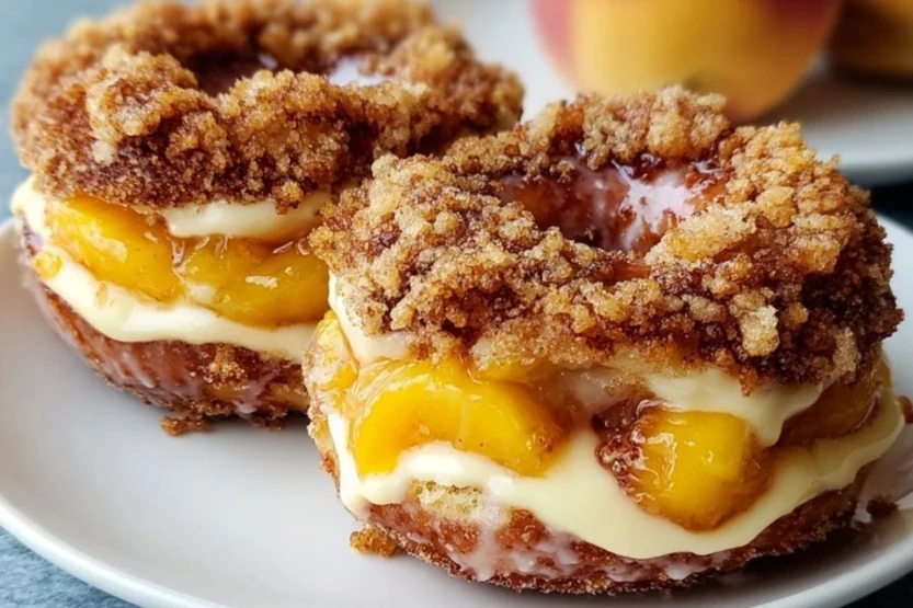 Classic Peach Cobbler Cheesecake Donuts