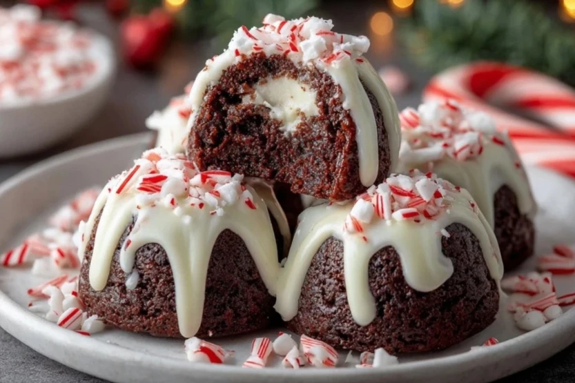 Candy Cane Brownie Bombs