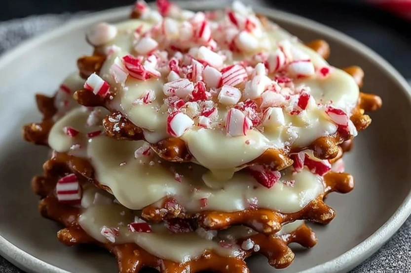 Easy White Chocolate Peppermint Pretzel Crisps