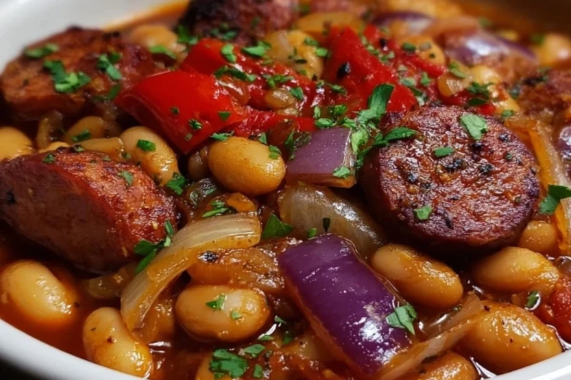 Crockpot Cowboy Beans with Kielbasa