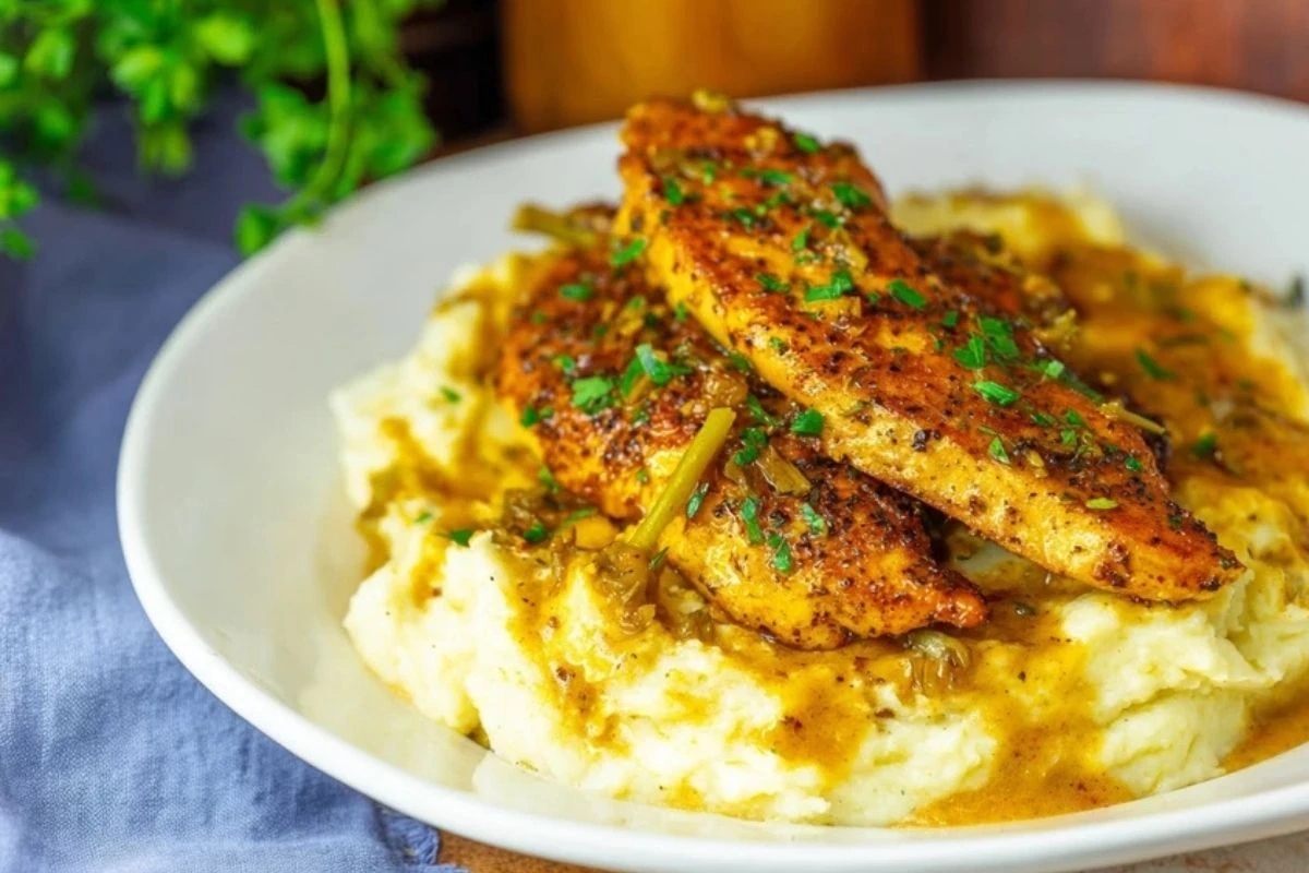 Saucy Herb and Garlic Chicken Skillet with Mashed Potatoes
