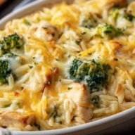 Creamy Cheesy Chicken Broccoli Orzo Bake