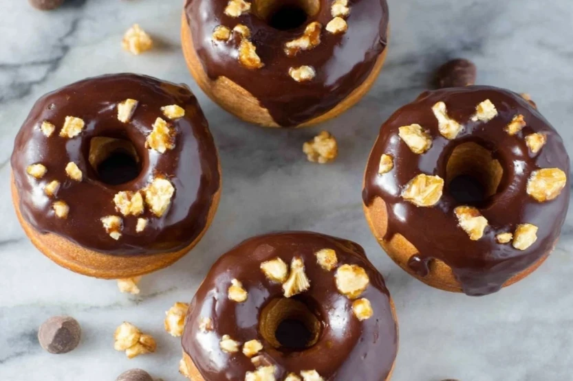Banana Doughnuts with Chocolate Glaze