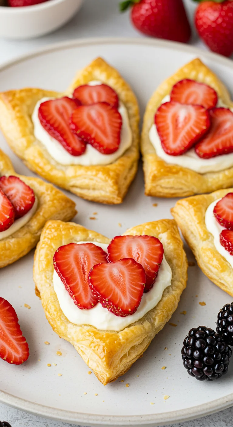 Flaky Strawberry Cream Cheese Heart Puffs