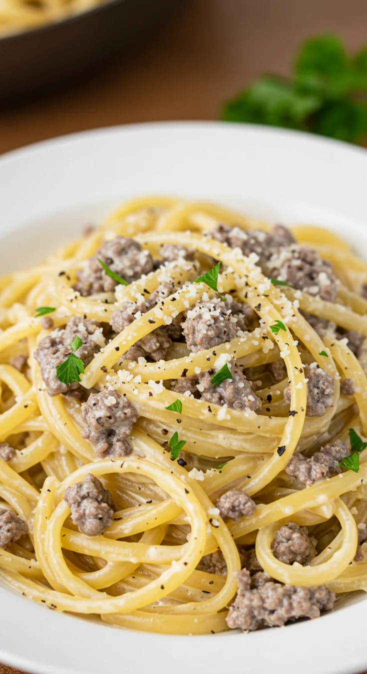 One-Pot Creamy Beef and Garlic Butter Pasta