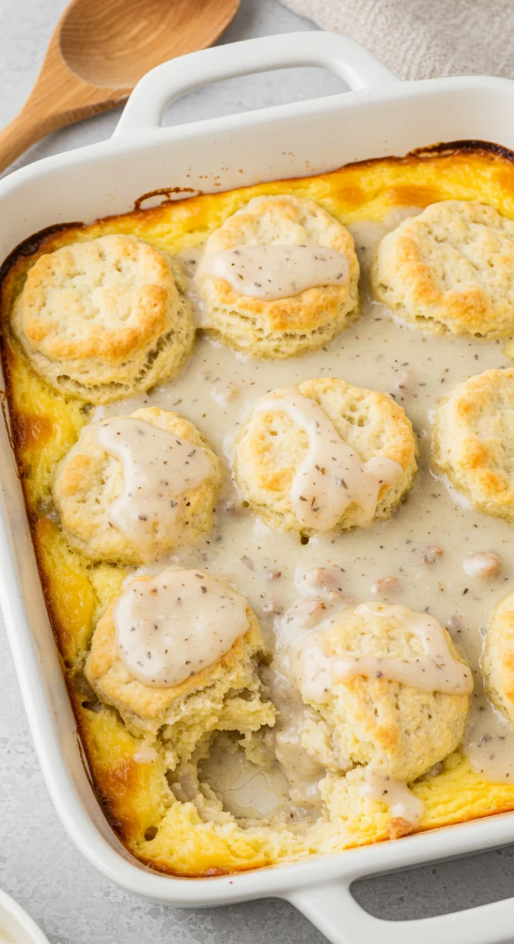 Easy Biscuits and Gravy Breakfast Casserole