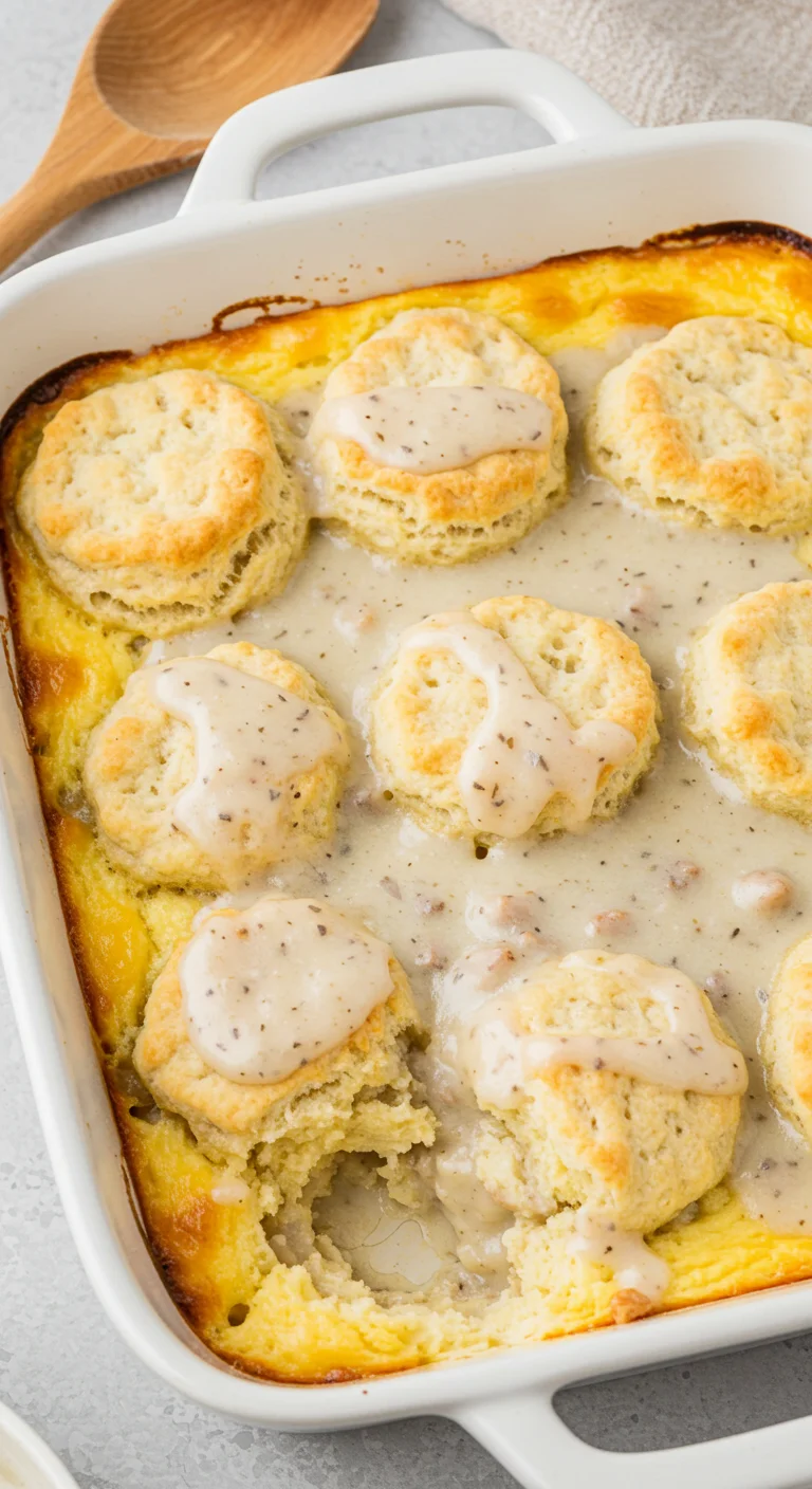 Easy Biscuits and Gravy Breakfast Casserole