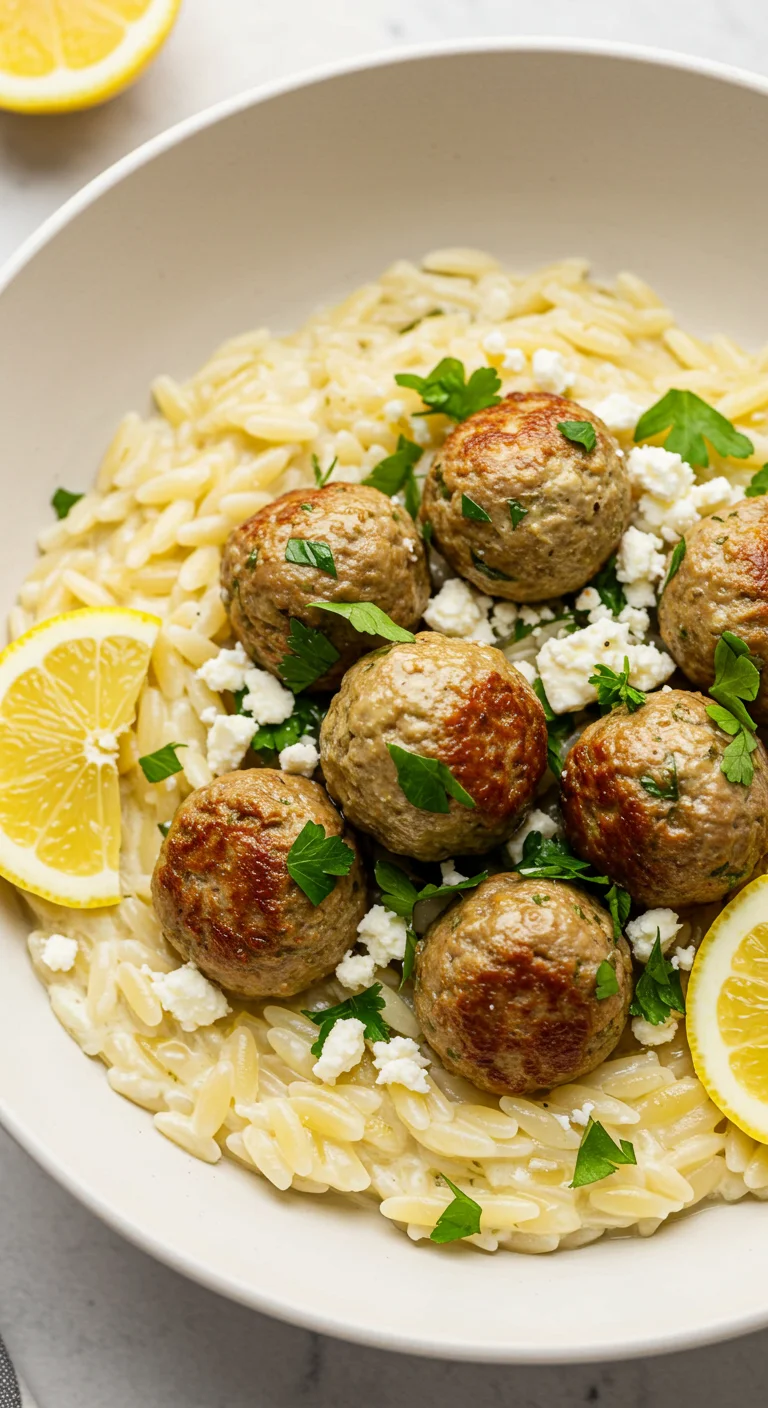 Herby Greek Meatballs Lemon Orzo