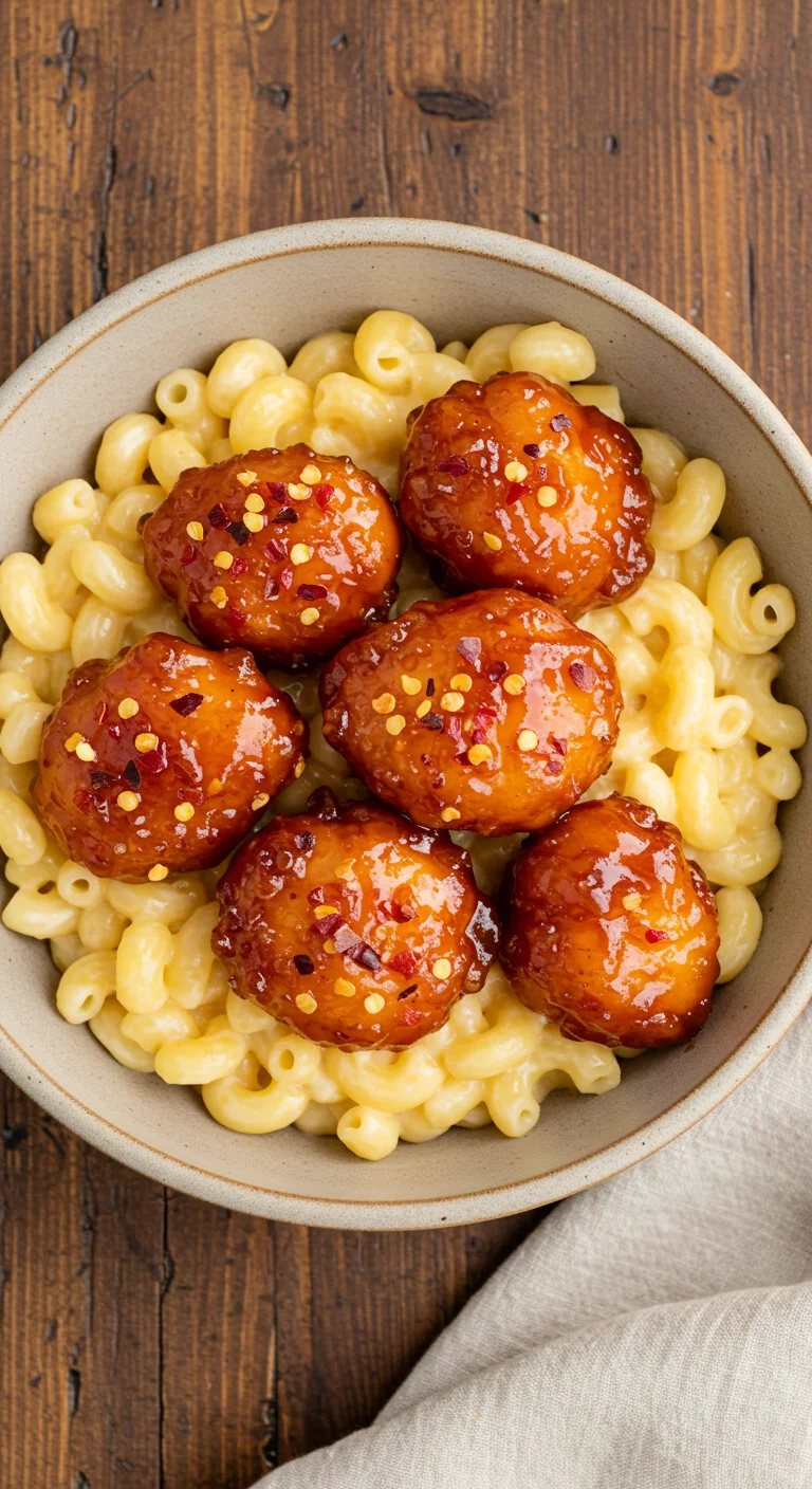 Sweet and Spicy Honey Pepper Chicken with Cheesy Mac