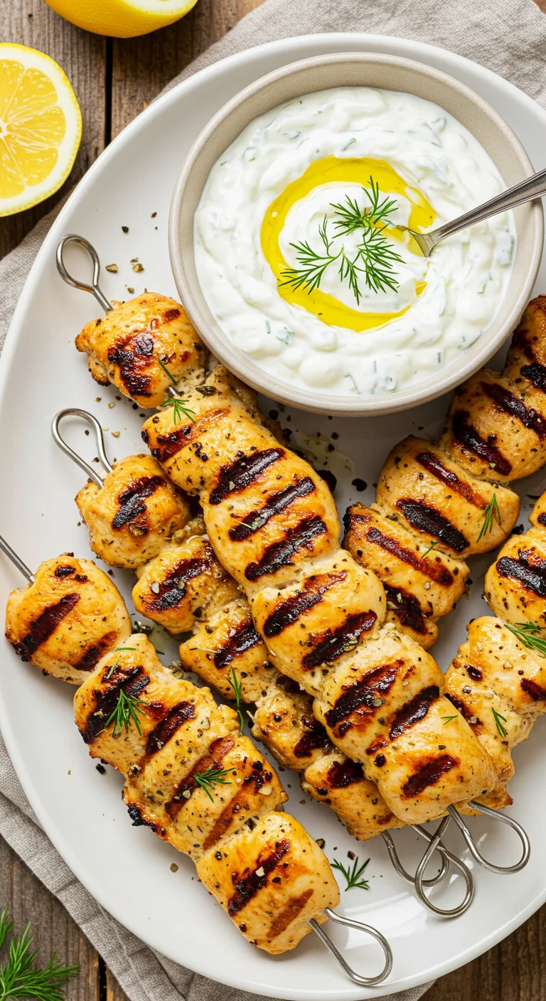 Greek Lemon Chicken Skewers with Tzatziki Sauce
