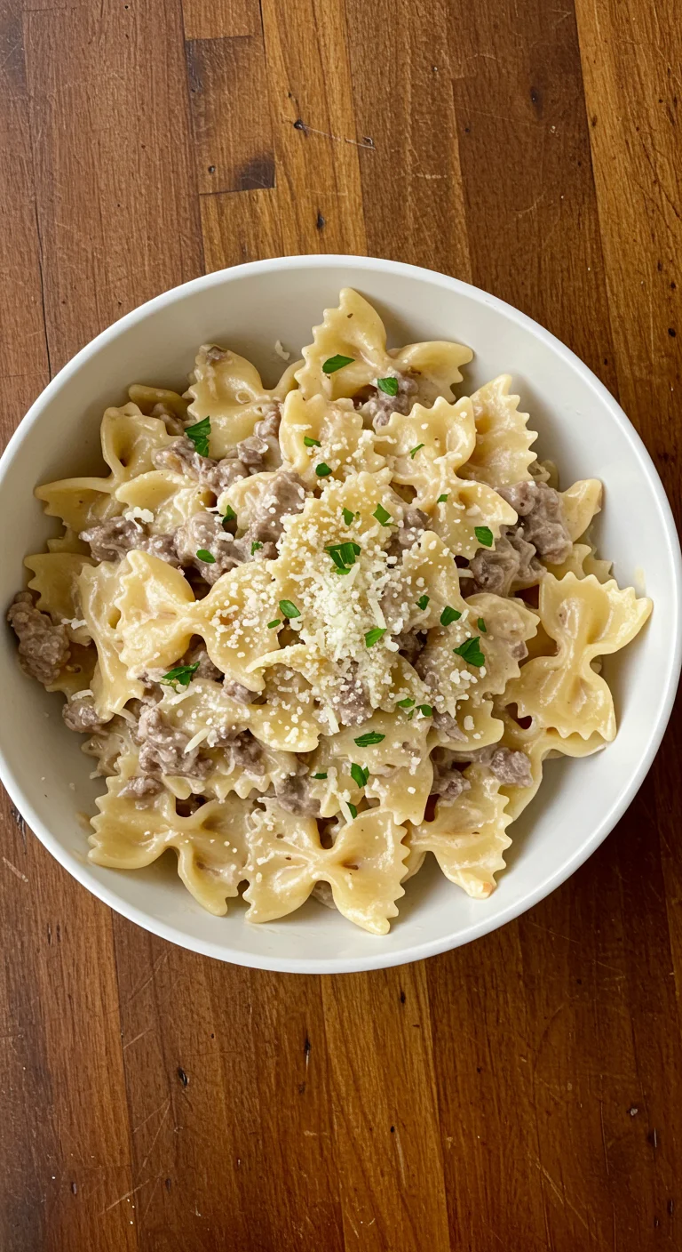Creamy Beef and Bowtie Pasta